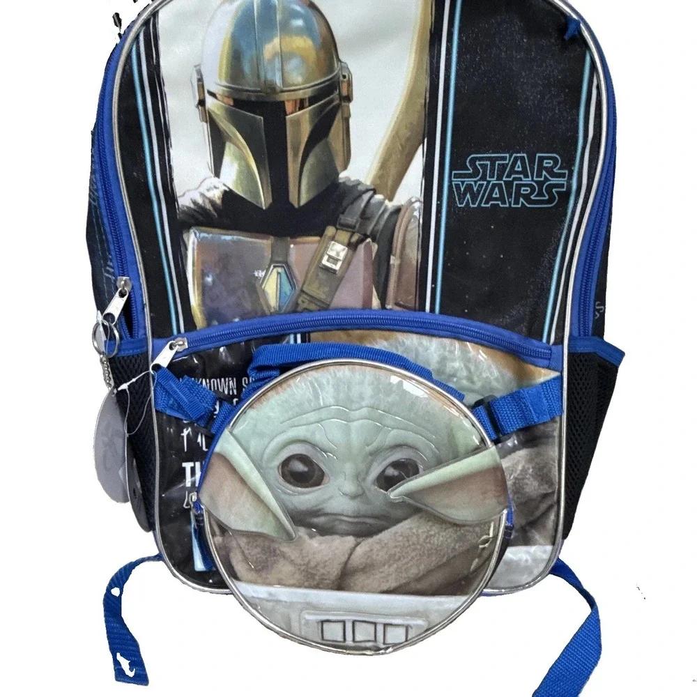 Star Wars Mandalorian & The Child Large Backpack Black/Blue Zip Padded Pocket